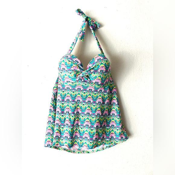 Collections by Catalina Tropical Flower Halter Tankini Swim Top Size Large - Picture 1 of 7